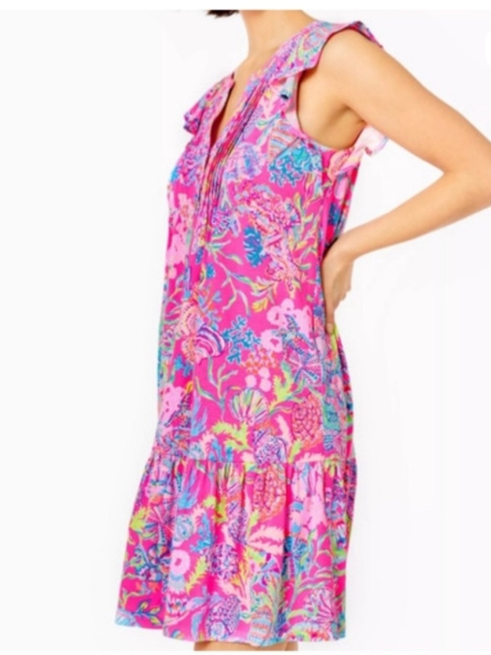 Lilly Pulitzer Pink Floral Golda Flutter-Sleeve Shift Dress - Picture 2 of 15